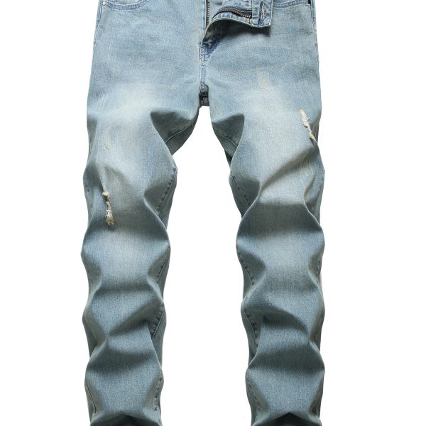 Slim Fit Mens Ripped Jeans, Stretch Denim Distressed Straight Leg Fashion Pants for Men (LY019)